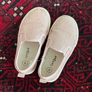 Pink sparkle slip ons
